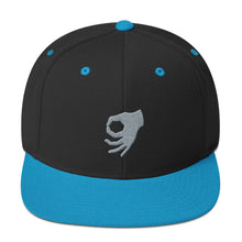 Load image into Gallery viewer, MEME FRAMES Logo Snapback Hat Black and Teal with Silver Logo, APPAREL &amp; ACCESSORIES