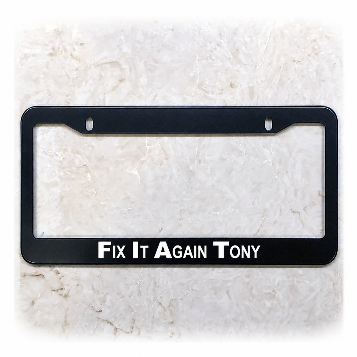 Fix It Again Tony license plate frame in stainless steel