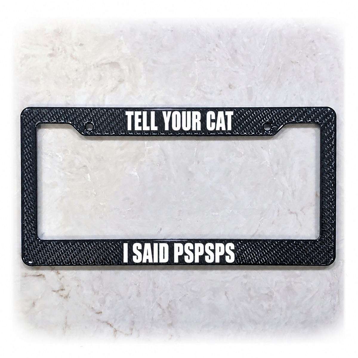 TELL YOUR CAT license plate frame in real carbon fiber overlay on ABS