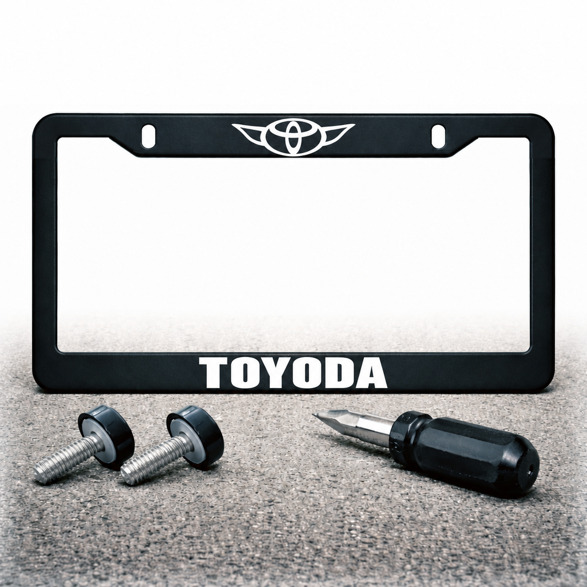 TOYODA license plate frame with installation hardware
