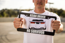 Load image into Gallery viewer, Man Holding ASIAN DRIVER NO SURVIVOR Meme Inspired License Plate Frame